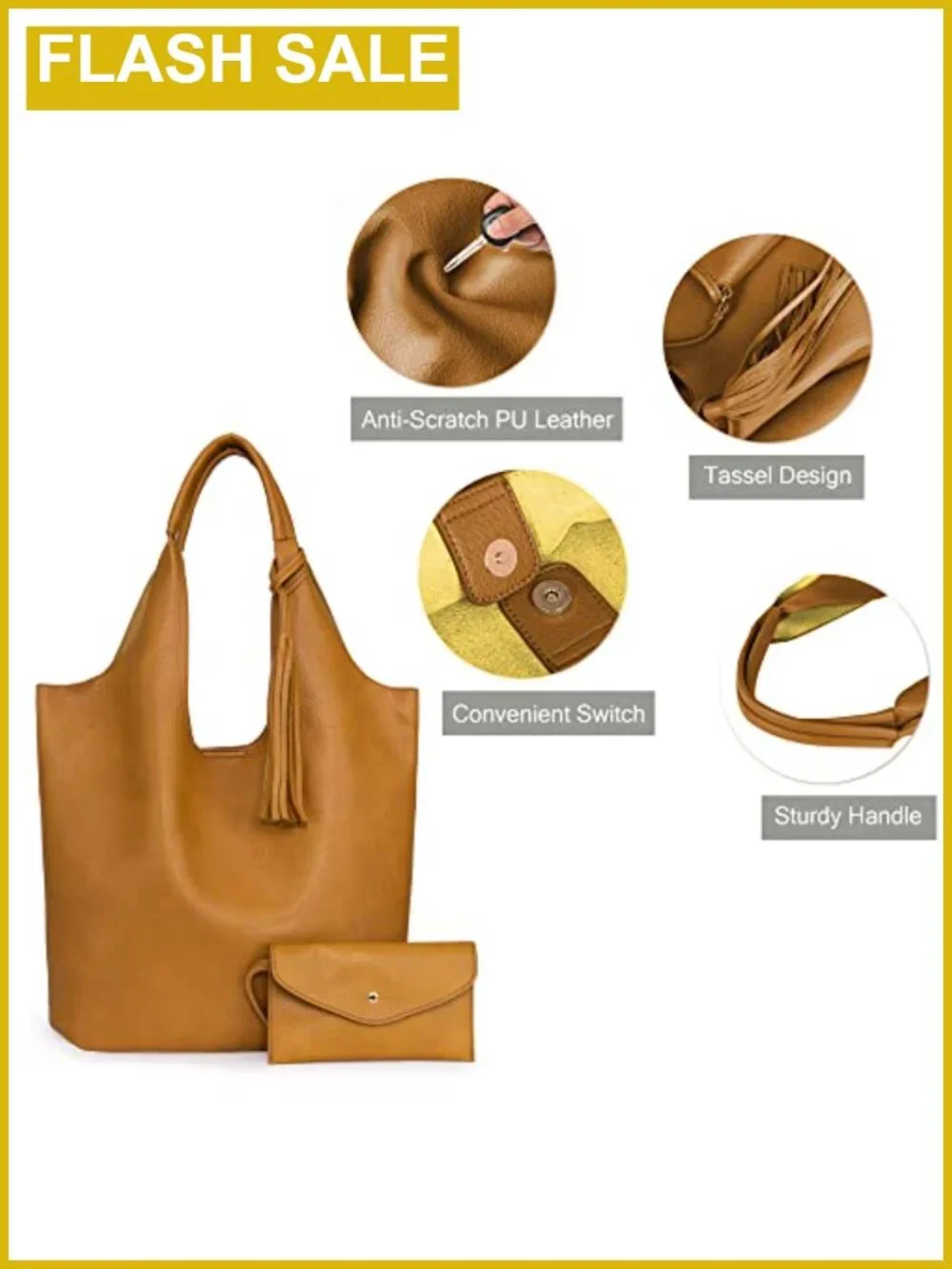 Slouchy Hobo Bag Faux Leather Shoulder Purse Tassel w/ Matching Wallet